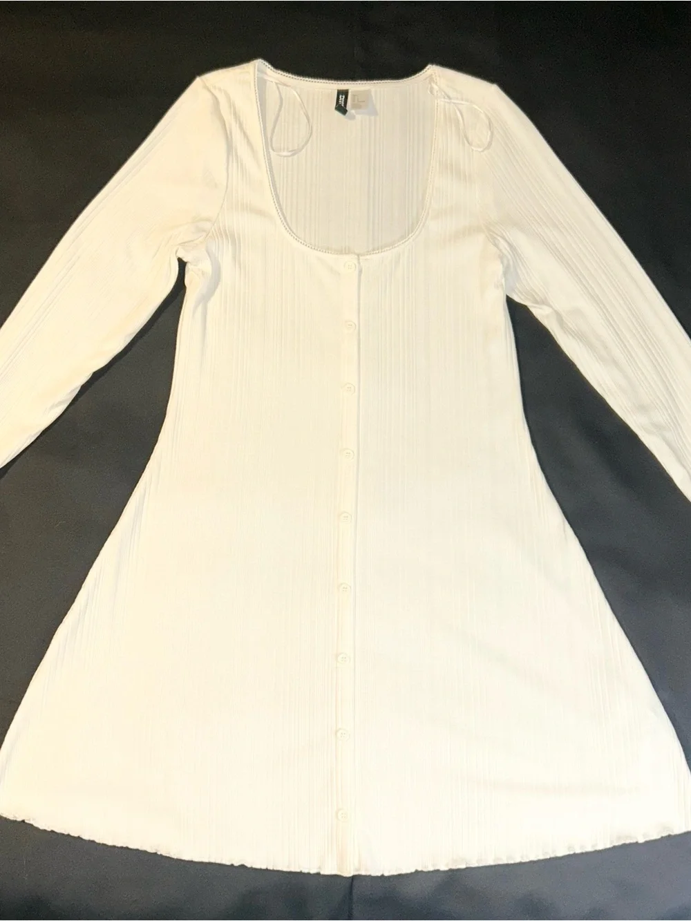 H&M Cream Ribbed Long-Sleeve Button-Front Dress